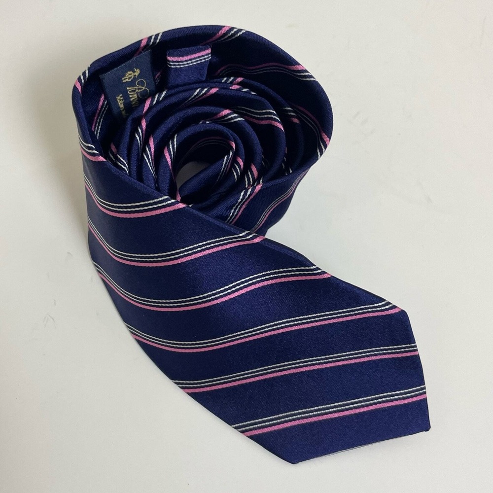 Brooks Brothers Makers and Merchants Necktie Blue White Striped Silk Repp